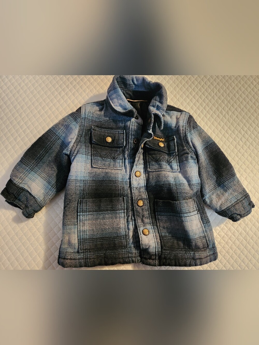 Wrangler Kids Blue Plaid Denim-Style Jacket